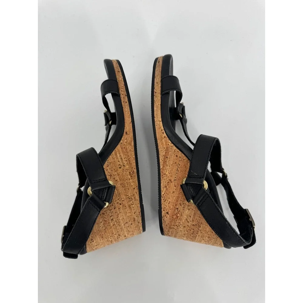 Teva Arrabelle Wedge Sandals‎ Women Size 7 Black Leather Cork Heel Strappy
